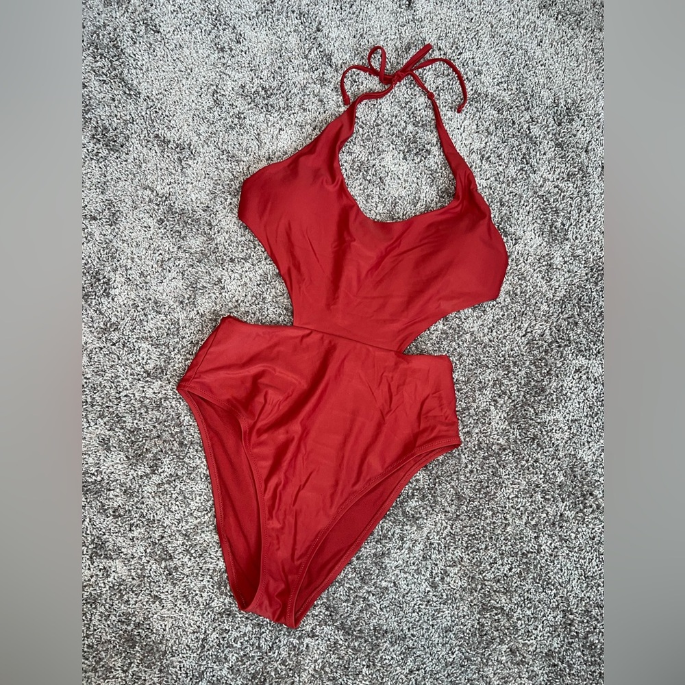 Aerie Red One Piece Swimsuit with Scoop Neckline and High-Cut Legs